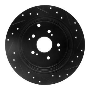 Acura MDX Brake Rotor (1) - Rear Left - R1 Concepts - Drilled & Slotted - Black - `01-`08